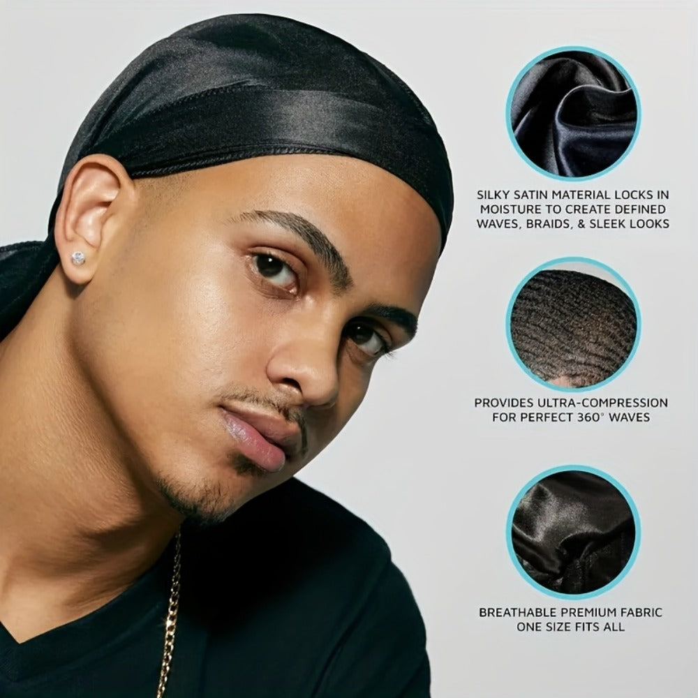 Durag - Silky Satin Set 10/12-Pack for Men & Women 360 Waves Long Tail - product detail view 11