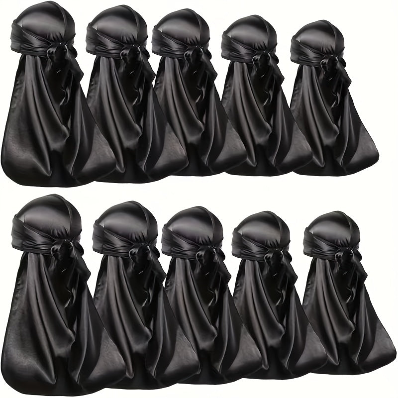 Durag - Silky Satin Set 10/12-Pack for Men & Women 360 Waves Long Tail - product detail view 19