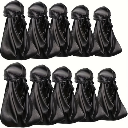 Durag - Silky Satin Set 10/12-Pack for Men & Women 360 Waves Long Tail - product detail view 19