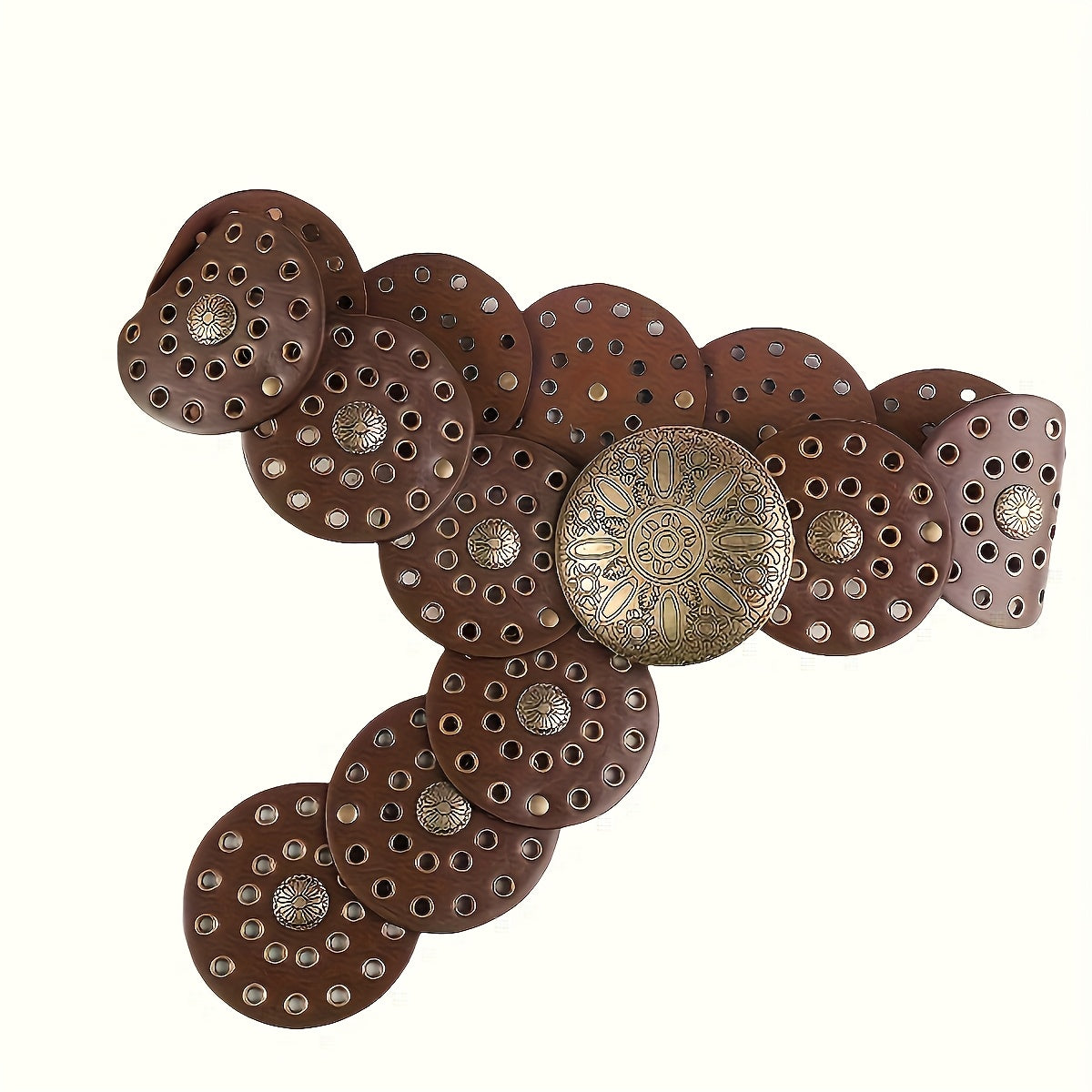 Vintage Bohemian Women's Belt with Engraved Metal Buckle - Western Style Handcrafted Round Buckle with Perforated Design for Casual, Party, Travel - A Versatile Fashion Accessory for All Seasons