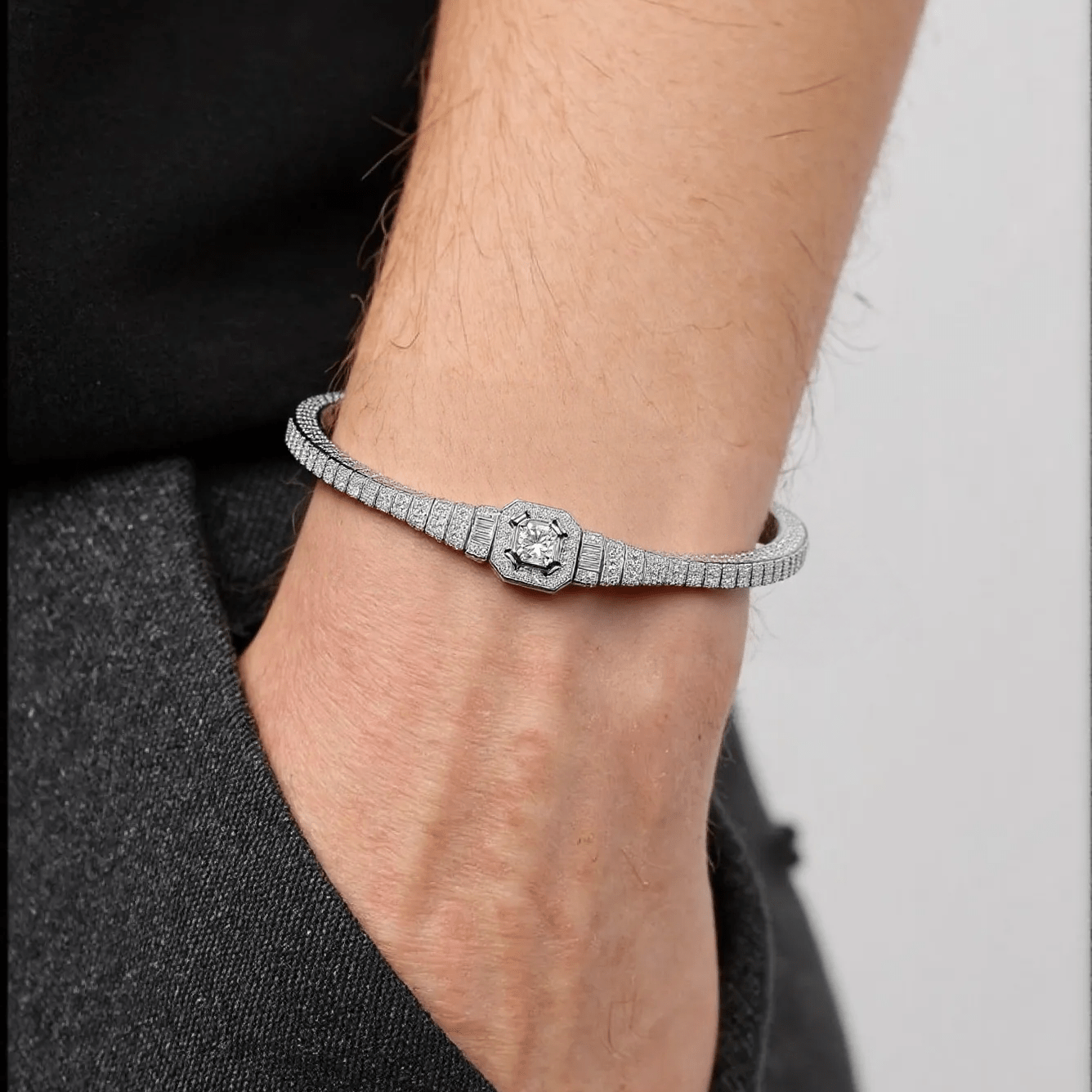 Luxury Moissanite Bracelet for Women Men, 925 Sterling Silver, Gorgeous Jewelry, Engagement Wedding Gifts for Women, Suitable for Daily Wear, Friend Couple Holiday Mother'S Day Gifts, Gift for Mom Mother Wife, Total Weight of The Product (19.55G)