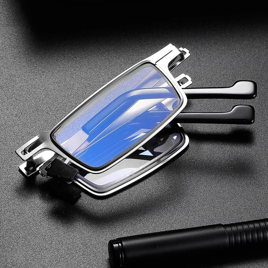 Folding Reading Glasses Blue Light Blocking 2 Pairs Stainless Steel Frame HD Portable with Case +100 to +400 Travel Men Women