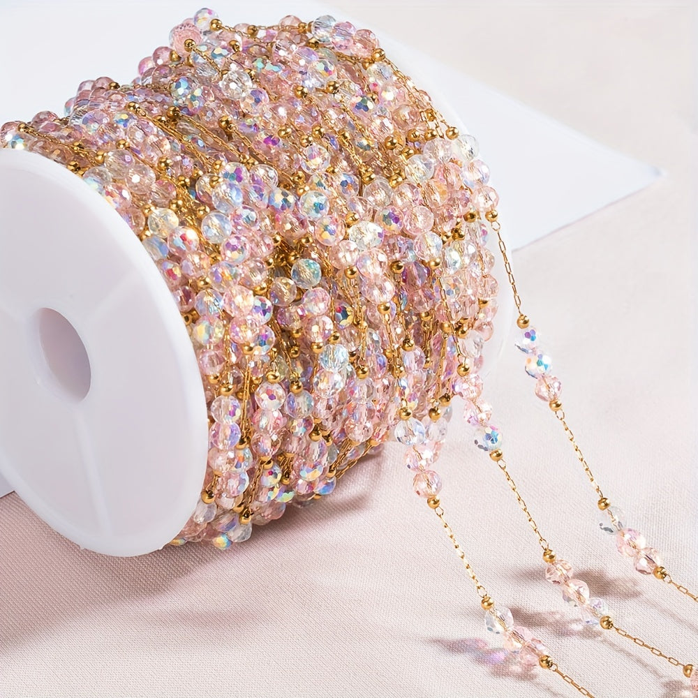 1 Meter/ 39.37 Inch 4Mm Stainless Steel Artificial Crystal Bead Chain, Used for Necklace, Bracelet, And Jewelry Making