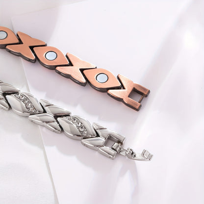 Copper Magnetic Bracelet for Women 2 Pack - 3500 Gauss Pure Copper Vintage Magnetic Therapy Bracelets Set, Elegant Gift for Birthday Mothers Day Christmas Valentine's Day Bronze Silver