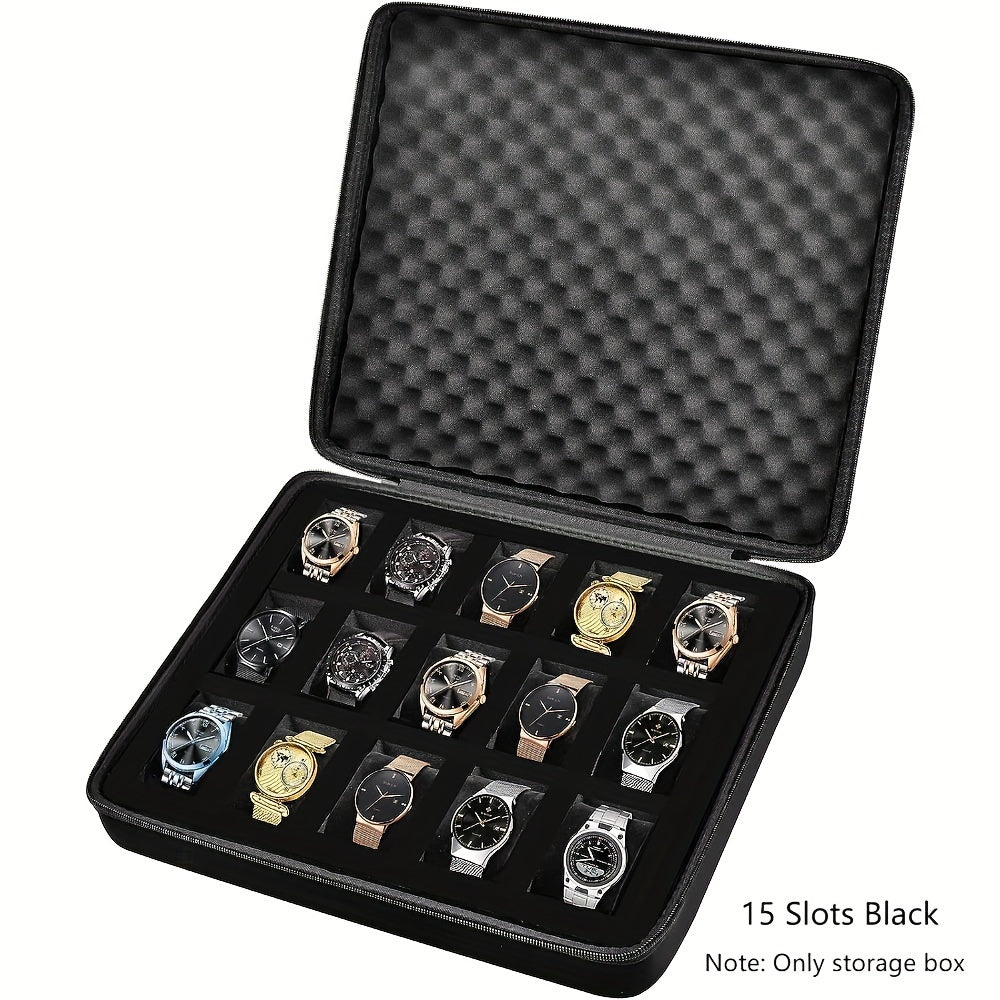 15-Slot EVA Watch Box Organizer for Men, Sport Watch Memorabilia Display Case, Fits Wristwatches up to 42mm, Black - Ideal for Sport Smart Watch Storage and Display, Accessory Storage|Stylish Organizer|Durable EVA Material, Watch Storage Box