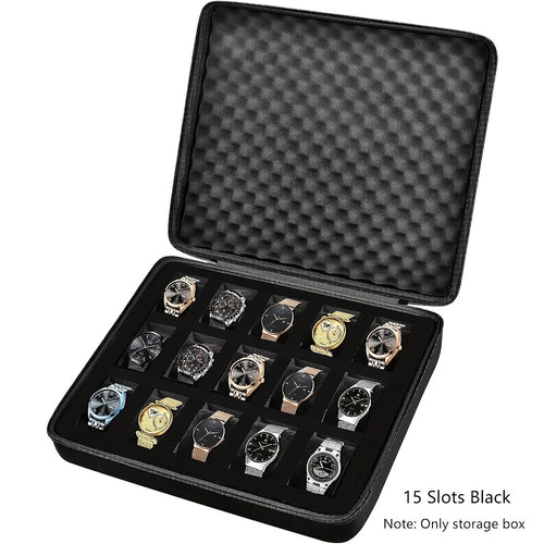 15-Slot EVA Watch Box Organizer for Men, Sport Watch Memorabilia Display Case, Fits Wristwatches up to 42mm, Black - Ideal for Sport Smart Watch Storage and Display, Accessory Storage|Stylish Organizer|Durable EVA Material, Watch Storage Box