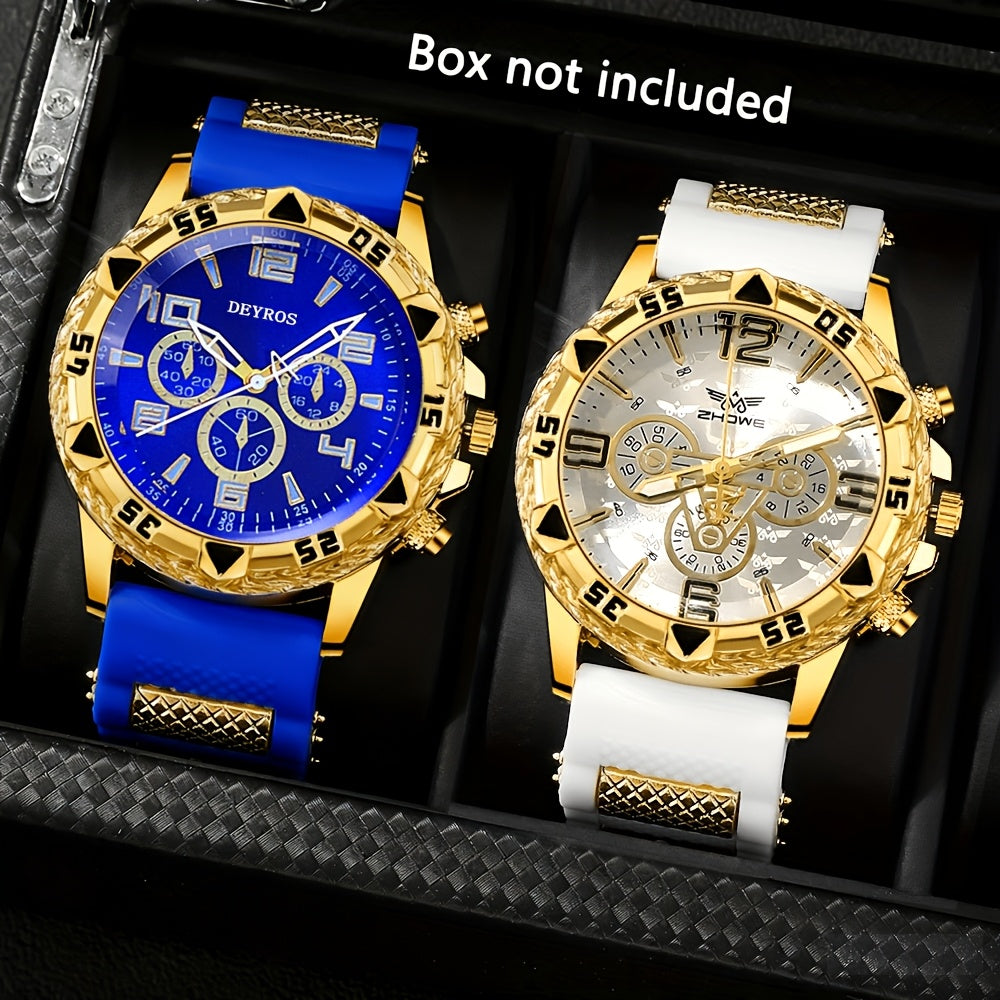 Men's Sports Quartz Watch Set of 2 – Large Dial Silicone Strap Wristwatch for Men, Casual Business Waterproof Style, Gift Idea