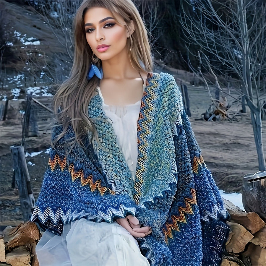 Ethnic Style Shawl, Women's Seasonal Outdoor Scarf, Travel Shawl, Retro Cape, Tassel Scarf, Vacation Outfit, Women's Air-conditioned Shirt