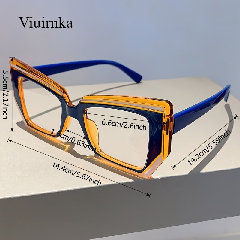 VIUIRNKA Women's Glasses, Trendy Cat Eye Frame with Transparent PC Lens, Blue Light Blocking Computer Glasses, Lightweight Color Block Fashion Eyewear with Case, Cool  Style, Quality Event Wear, Trending Holiday Gifts