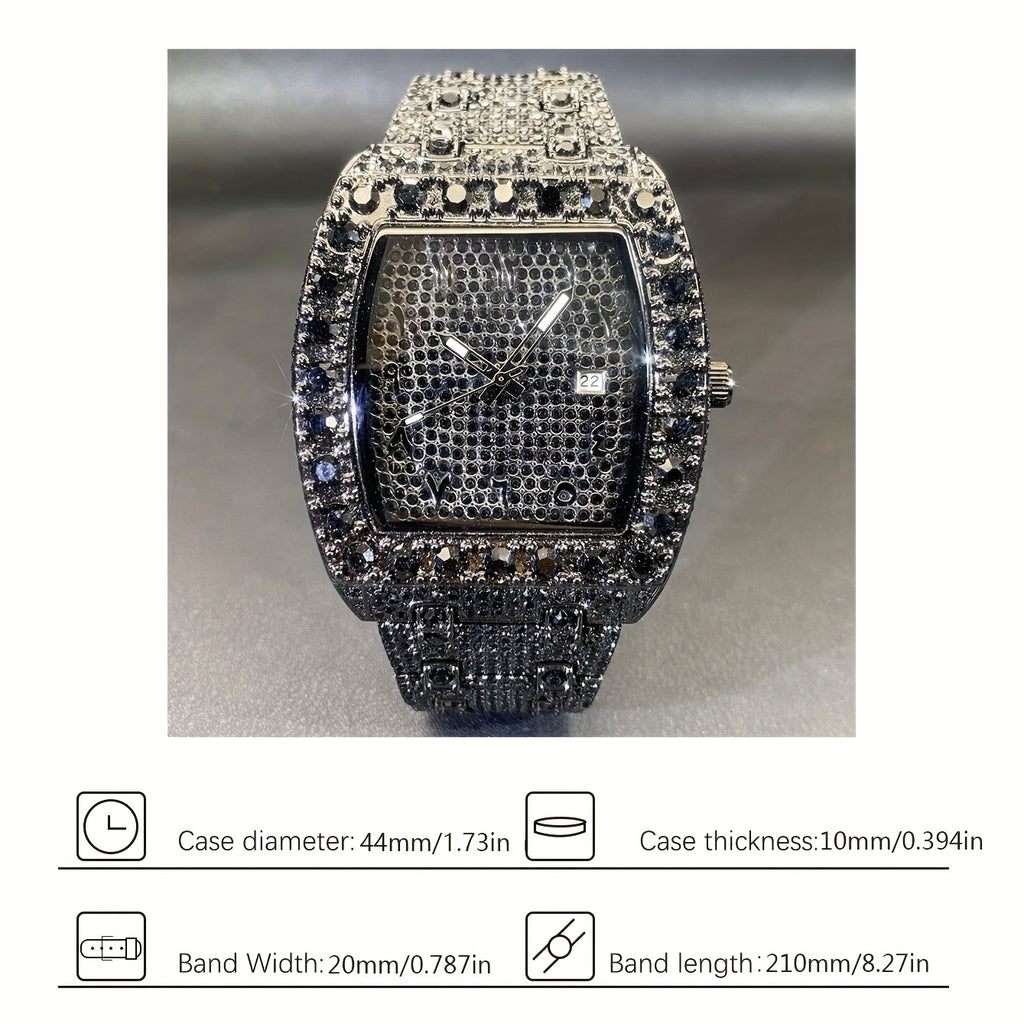 Classic Silvery Wine Barrel Shaped Dial Men's Luxury Brand Rhinestone Watch Original Ice Out Sparkling Party Clock for Women
