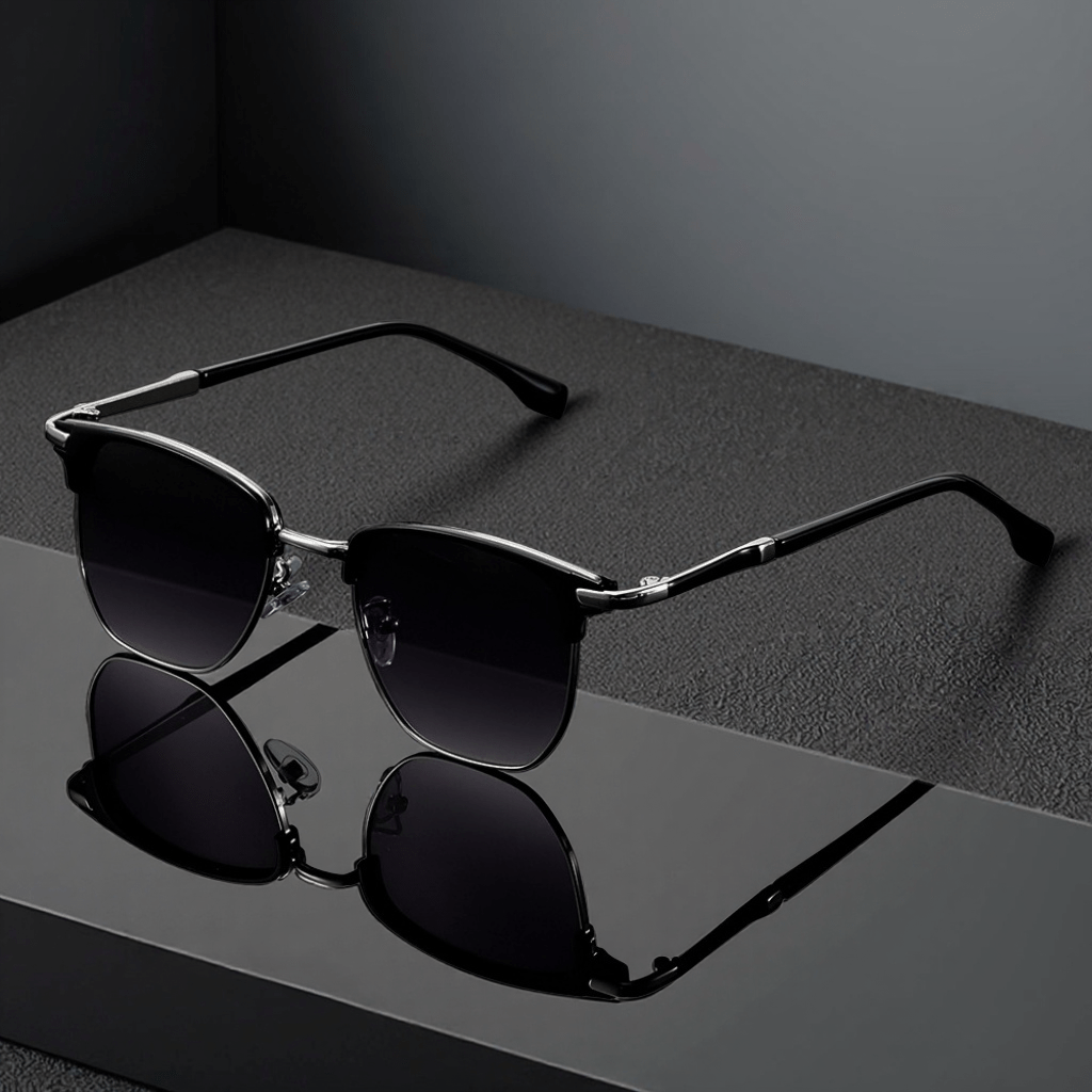 Semi-Rim Sunglasses UV400 for Men & Women – Retro Half Frame Vintage Tinted Lens Eyewear with Case & Cleaning Cloth, 4 Colors for Daily Wear, Travel & Driving