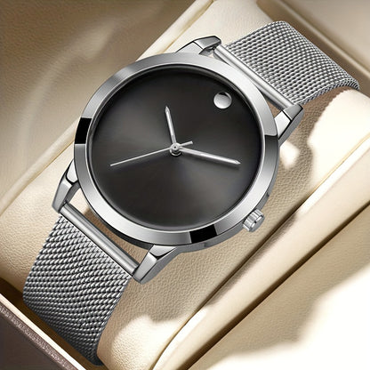 Men's Stainless Steel Watch Casual Minimalist Quartz Wristwatch with Metal Band – Elegant Gift for Him, Business & Everyday Wear