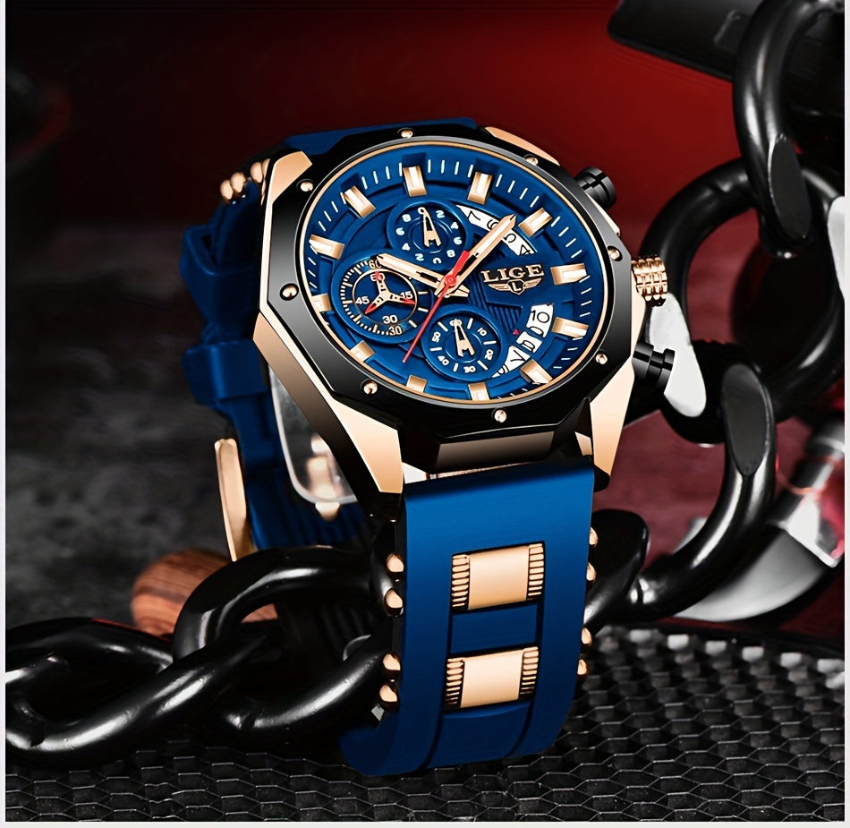 Men's Chronograph Quartz Watch with Luminous Dial & Calendar | Stopwatch, Outdoor Sports Casual Wristwatch – Black, Blue, Gold & Silver Color Options