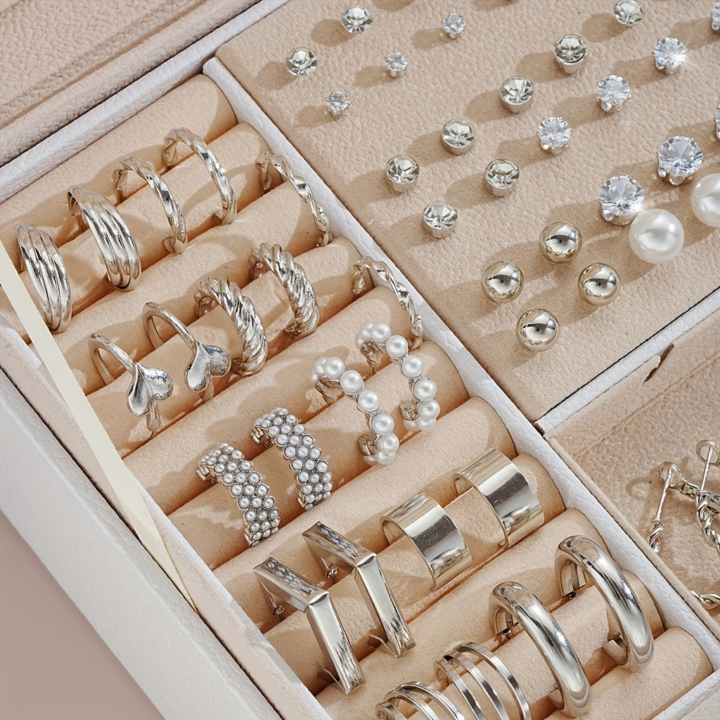 102pcs Elegant Simple Basic Geometric Geometric Rhinestones Faux Love Twisted Loop Earrings Earrings Set for Women Daily Light Luxury Match Attend A Party Vacation Dating Gift Giving (No Box)