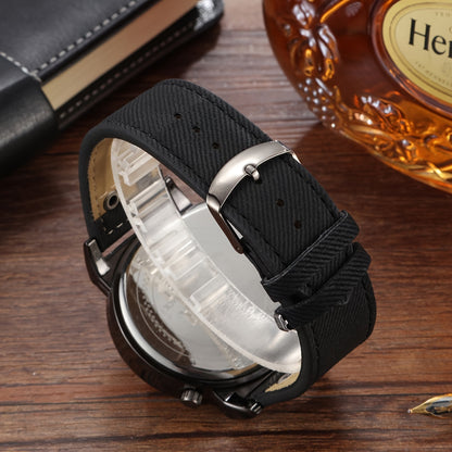 Vintage Men's Watch Big Dial Dual Time Zone PU Leather Strap – Business Quartz Analog Wristwatch for Men, Classic Retro Style Clock Black Blue