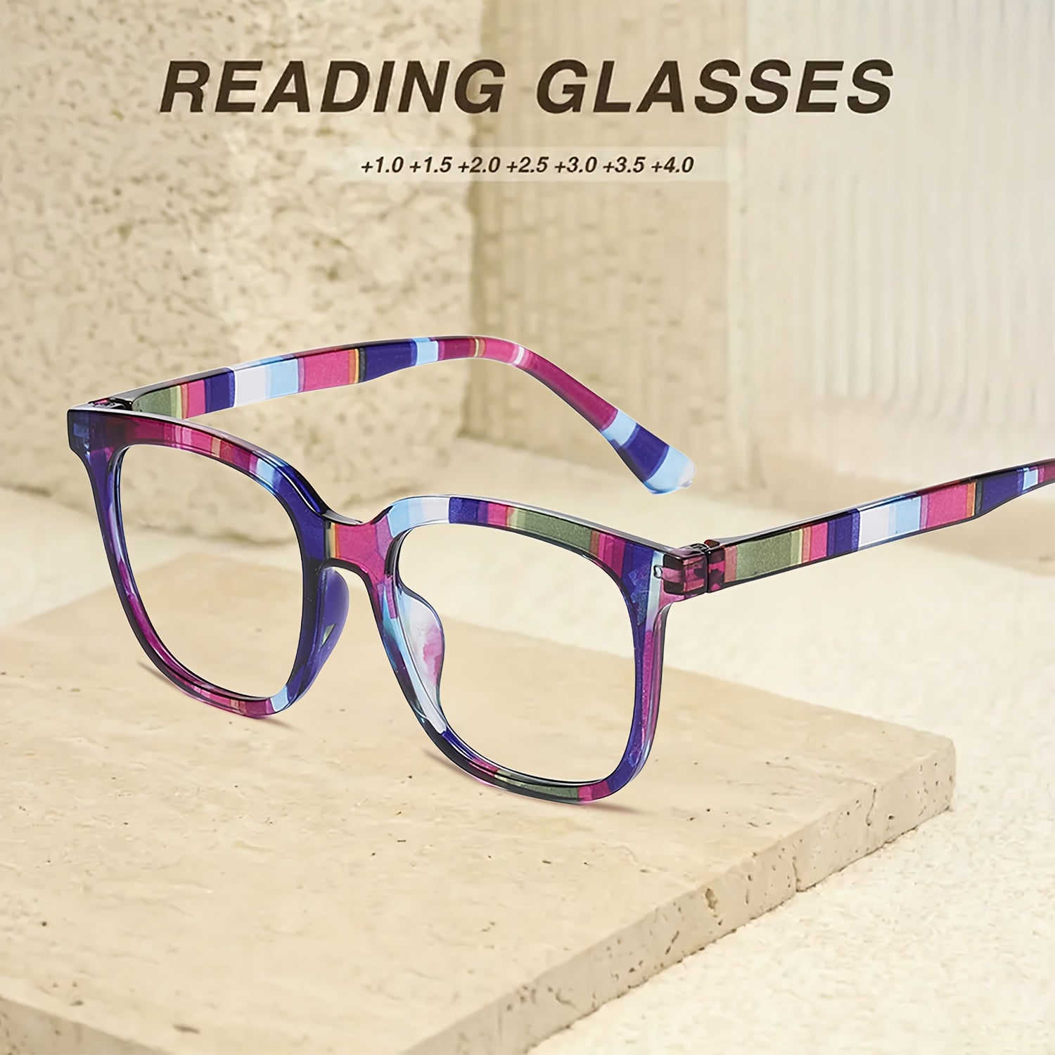 PALESHY 5pcs Rectangular Reading Glasses For Woman, Color-blocking Striped Design, Comfortable And Durable, For Men And Women, Fashionable And Practical, High-quality Lenses, Suitable For Daily Leisure And Office Use.