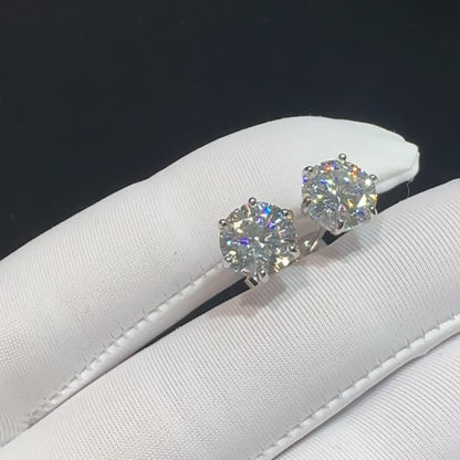 Moissanite Stud Earrings D Color VVS – 925 Sterling Silver Brilliant Round Cut, 1CT to 6CT Options, Diamond Alternative Jewelry Gift with Velvet Pouch for Birthday & Christmas
