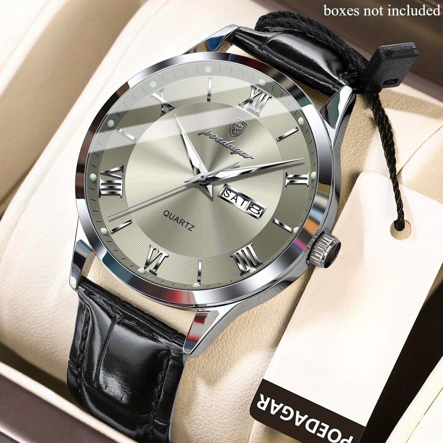 [Men's Casual Watch] POEDAGAR 978P Men's Fashion Casual Watch, 3ATM Waterproof with Date Function, Round Dial, PU Leather Band
