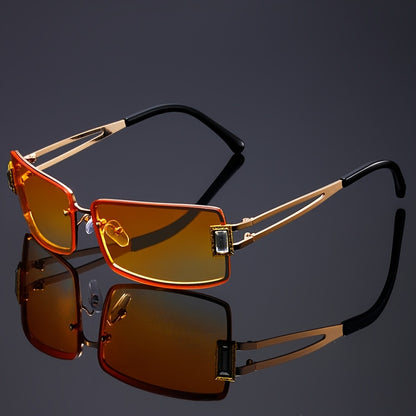 Rhinestone Party Glasses Men Women Square Luxury Hip Hop Gradient Color Change Fashion Eyewear with Case Cloth Bold Statement Unisex Double Blue Orange Tea Gray Pink