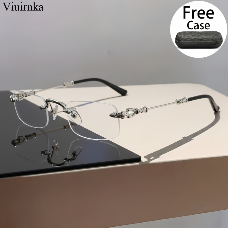 Vintage Square Frameless Glasses - Golden & Silvery Zinc Alloy, HD Transparent Lenses, Fashionable Business Look, Mature Design