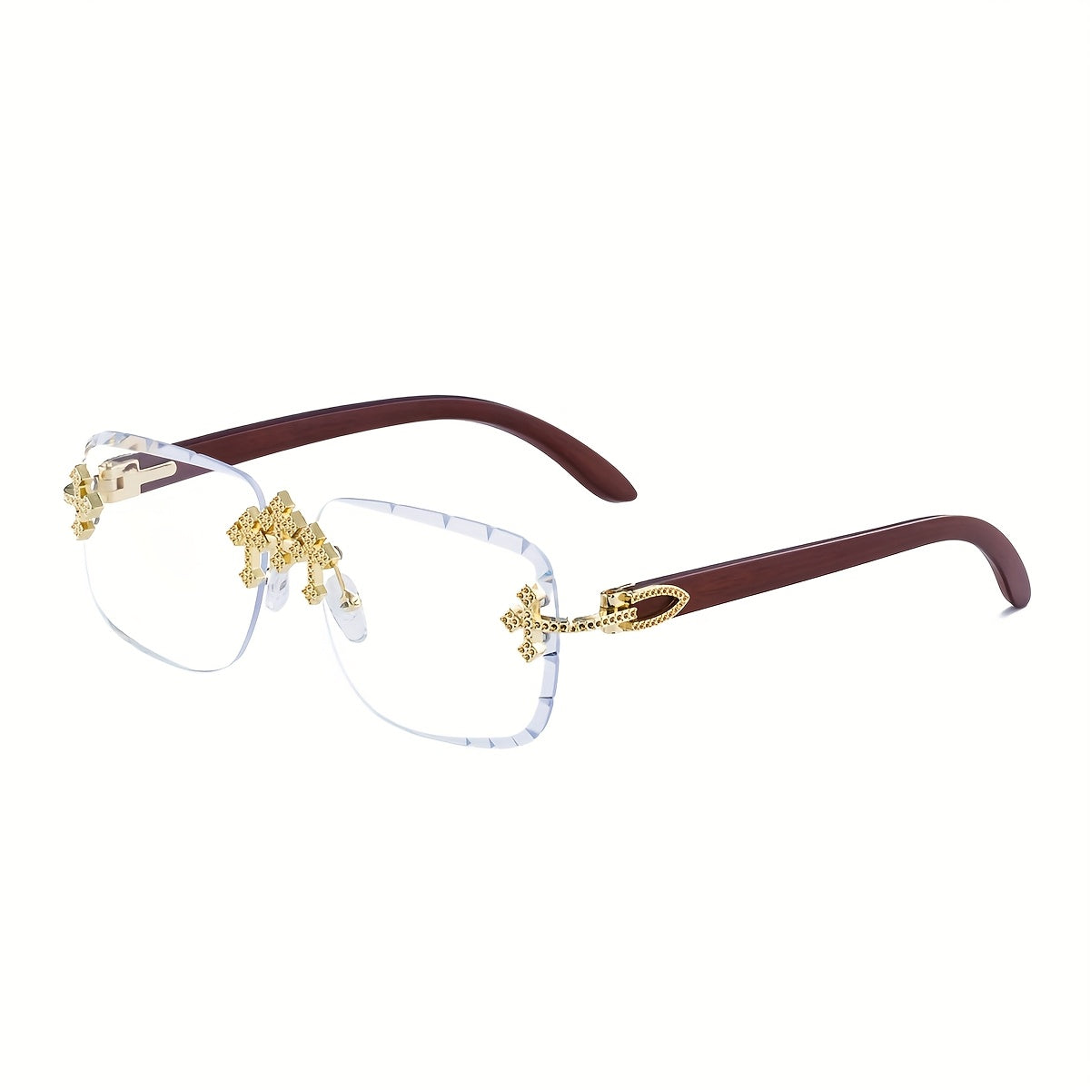 1 Pair of Men'S Frameless Square Fashion Glasses - Retro Wood Grain Design, Luxurious Gradient Tones, Stainless Steel Frame, PC Lenses, Suitable for Daily Wear And Special Occasions, Ideal Gift Choice
