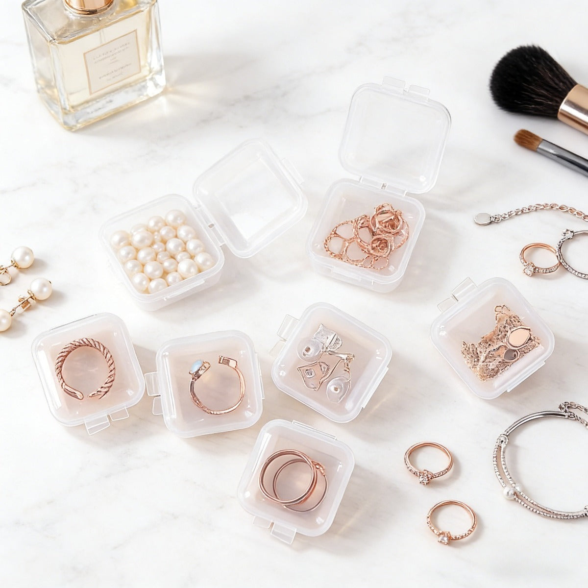 [Portable Travel Storage] 51/31/3Pcs Clear Plastic Jewelry Storage Boxes (With Handles) Stackable 50/31 Small Storage Boxes For Ringsand 3 Storage Boxes, Earrings, Studs, And Small Accessories. Portable Makeup Organizer And Travel Storage Case