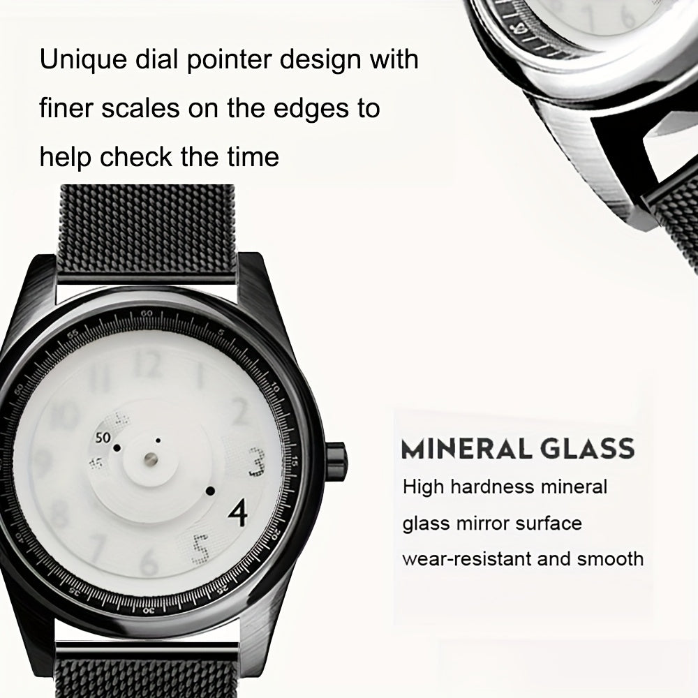 Pointerless Watch Unisex | Avant-Garde LED Digital Fashion Wristwatch, Unique No-Hand Timepiece for Men & Women, Minimalist Contemporary Design in Black & White