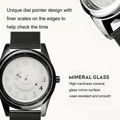 Pointerless Watch Unisex | Avant-Garde LED Digital Fashion Wristwatch, Unique No-Hand Timepiece for Men & Women, Minimalist Contemporary Design in Black & White