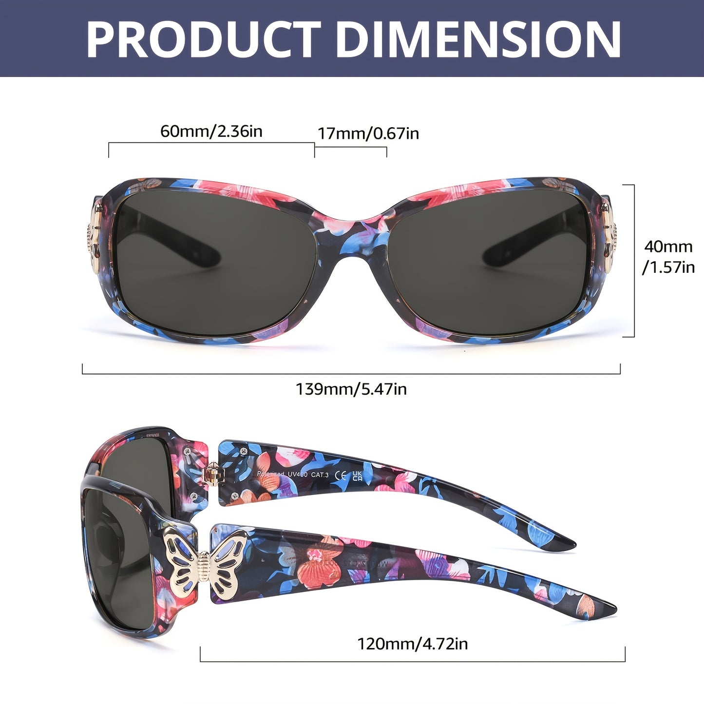 Butterfly Decor Polarized Sunglasses – UV400 Wrap-Around Fashion Eyewear for Men & Women, Trendy Floral & Gradient Styles for Summer, Festivals & Everyday Chic Looks