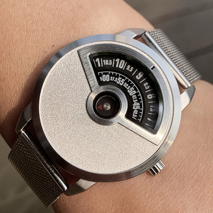 Minimalist No-Hands Quartz Watch with Stainless Steel Strap - Contemporary Industrial Design Unisex Wristwatch for Men & Women, Unique Sleek Timepiece for Everyday & Formal Wear
