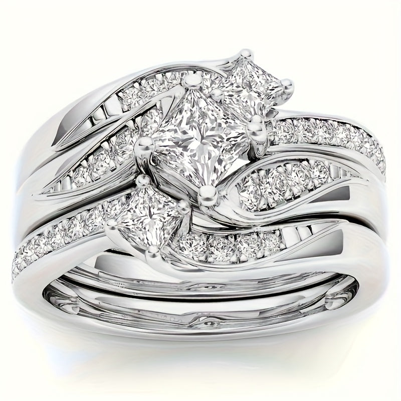 9pcs Classic Princess Bridal Engagement And Wedding Ring Set with Synthetic Zirconia Rings for Perfect Daily Women'S Clothing Matching Jewelry Additions Gifts for Girlfriend And Wife