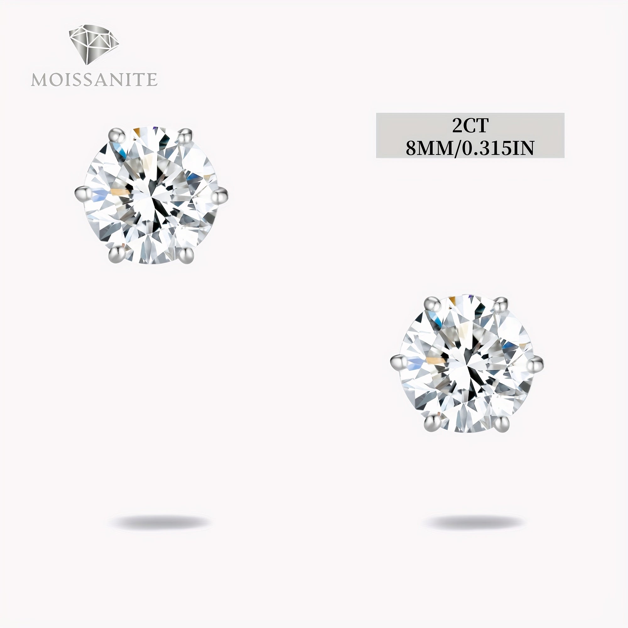 Exquisite Moissanite Stud Earrings, D Color VVS, Brilliant Round Cut, S925 Sterling Silver, Perfect Jewelry Gift For Birthday, Christmas, Valentine'S Day, With Velvet Pouch, Silvery Polishing Cloth & Ear Backs. Total Weight Of The Product (4.25g)