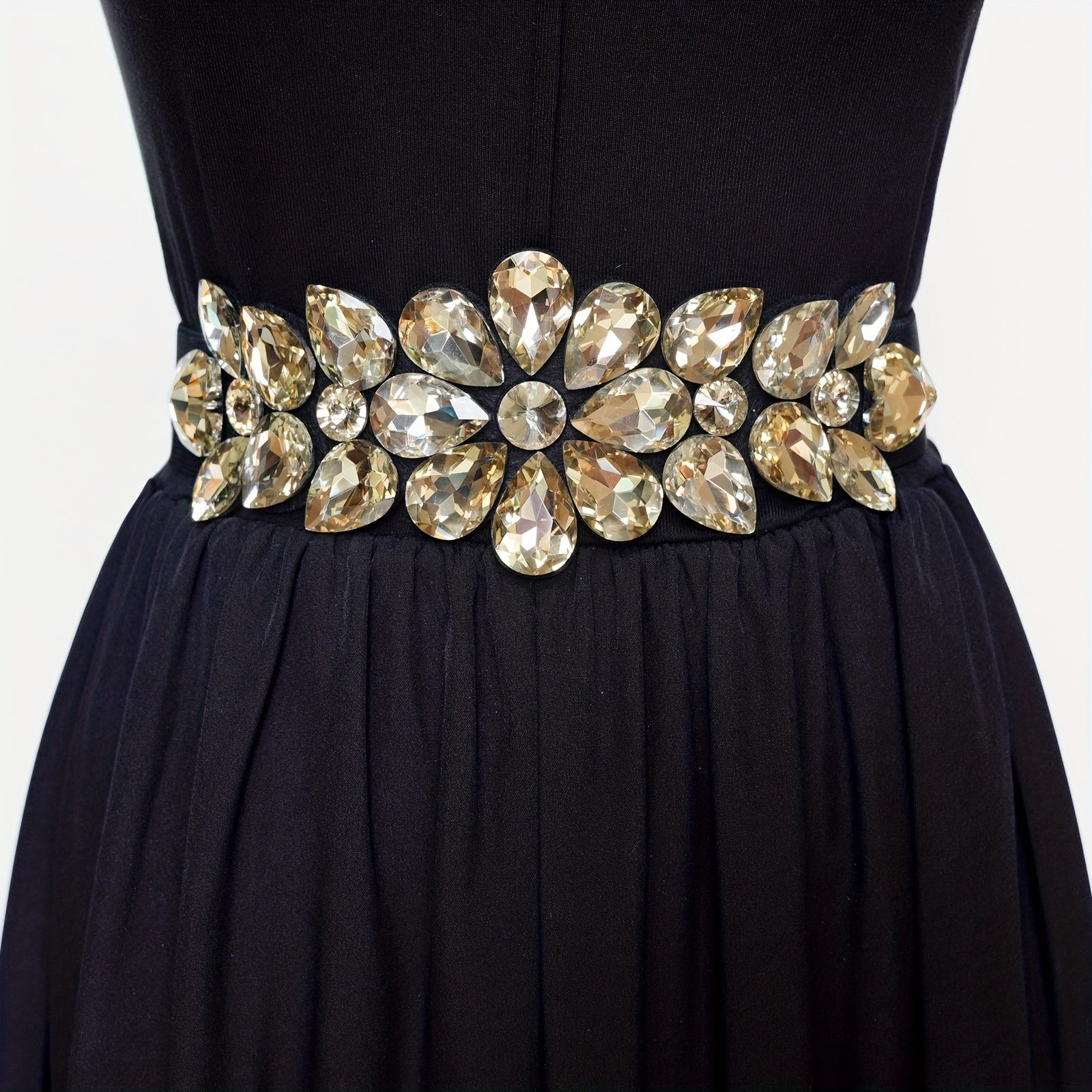 Ladies Fashion Shiny Big Bead Glass Synthetic Gem Exaggerated Gorgeous Style Dinner Stretch Belt