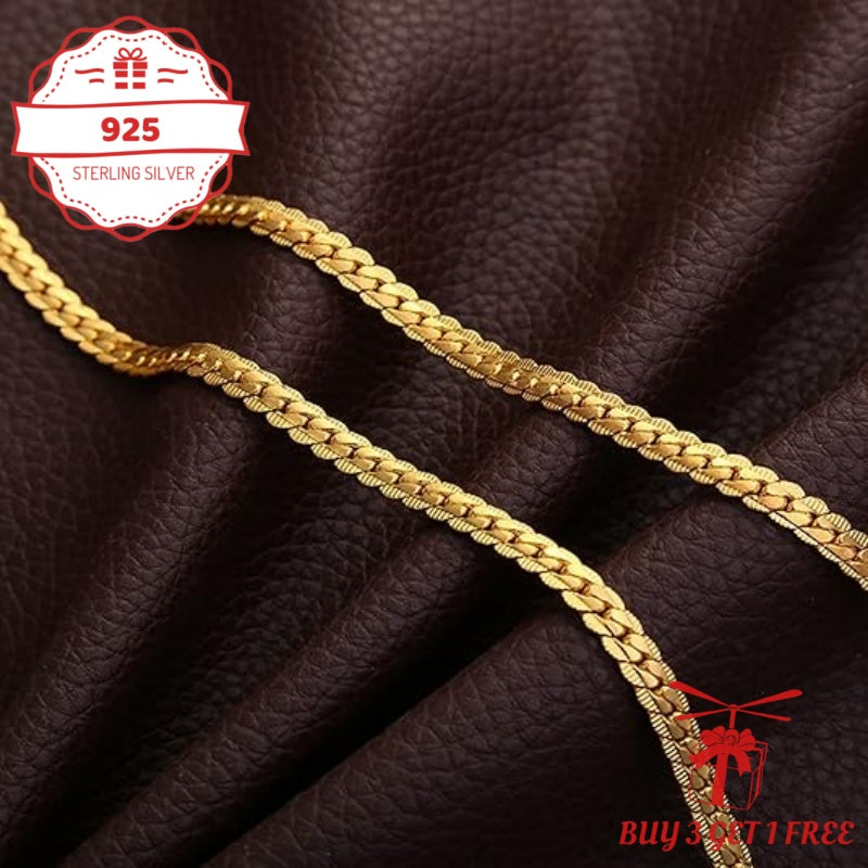 Gold Chain Necklace 24K Gold Plated 925 Sterling Silver 5mm Flat Lace Chain Necklace Unisex Hip Hop Jewelry 18 20 22 24 Inch Gift for Her