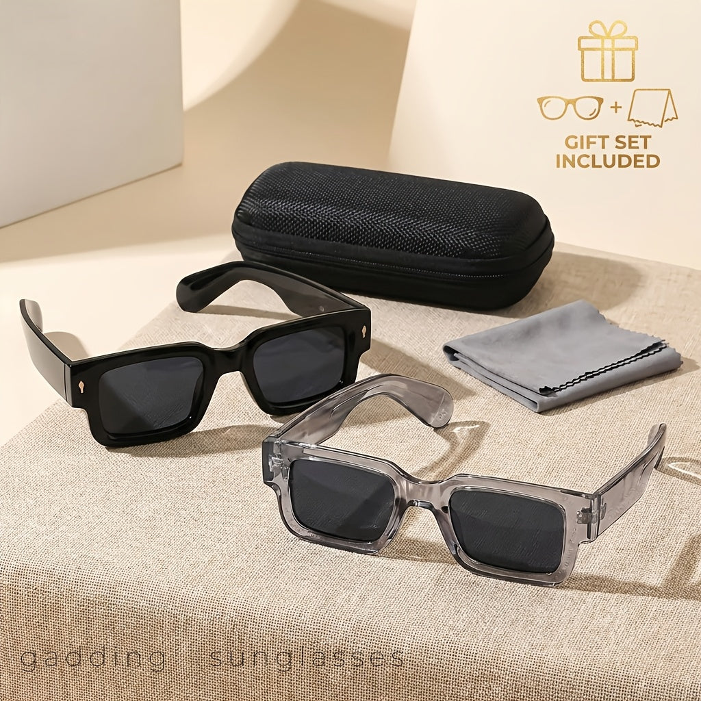 Chunky Square Glasses 2 Pack - Retro Bold Frame Fashion Eyewear for Men Women, Thick Frame Statement Glasses for Nightlife Parties Events, Trendy Aesthetic Y2K Streetwear Sunglasses