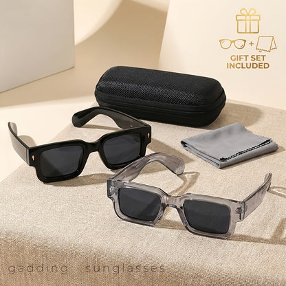 Chunky Square Glasses 2 Pack - Retro Bold Frame Fashion Eyewear for Men Women, Thick Frame Statement Glasses for Nightlife Parties Events, Trendy Aesthetic Y2K Streetwear Sunglasses