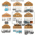 24pcs of Random Retro Bohemian Style Turquoise Leaf-Shaped, Heart-Shaped, and Teardrop Pendant Fashion Dangle Earrings, Suitable for Women's Daily Wear, Parties, Vacations, Dates, and Holiday Gifts. (2 Cards = 24pcs/12 Pairs)