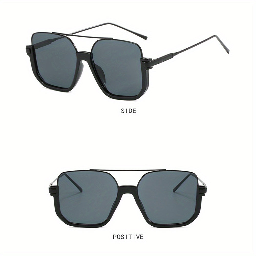 1pc Oversized Vintage-Style Sunglasses with Metal Frame, Double Bridge, PC Lens for Everyday Wear Perfect for Summer Festival, Party Holiday Gift, Birthday Gift