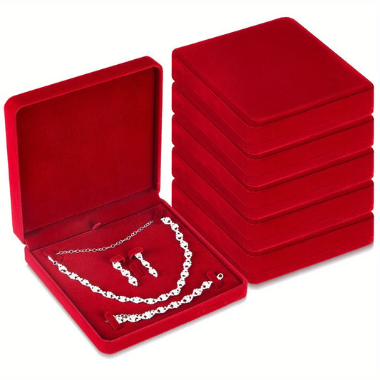 Velvet Jewelry Box with Lid 6pcs – Wine Red Fabric Gift Case for Bracelets, Necklaces & Rings, Elegant Wedding Favor & Travel Jewelry Storage Set