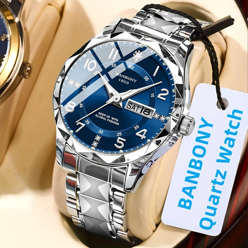 BANBONY Rhinestone Watch for Men & Women - IPX7 Waterproof Stainless Steel Quartz Wristwatch, Luminous Round Dial, Casual Sport Dress Watch Gift in Blue Black White Purple