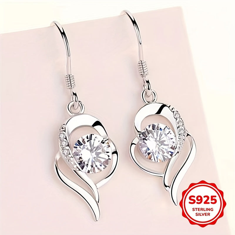 1pair S925 Sterling Silver Drop Earring, Love Heart Shaped Earrings, Wedding Proposal Birthday Anniversary Gift