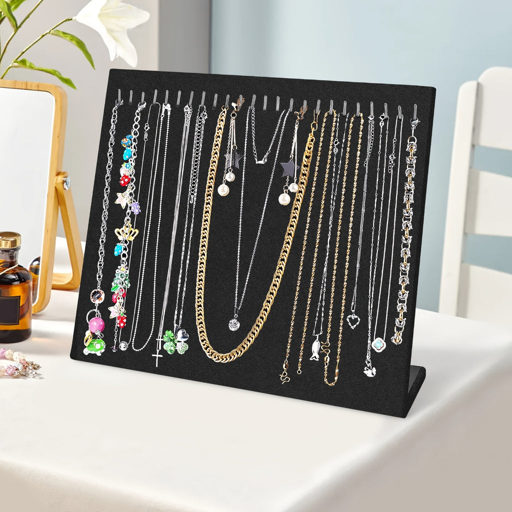 24-Hook Velvet Jewelry Organizer Rack, Necklace Display Stand with Sturdy Base, Space-Saving Design for Clutter-Free Storage, Ideal for Home and Boutique Use