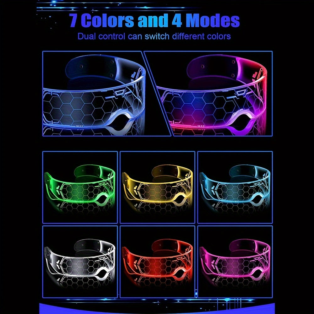 LED Light Up Glasses 2 Pack 7 Colors 4 Lighting Modes Honeycomb Visor Futuristic Rave Party Festival Halloween Adults Neon Glow Eyewear