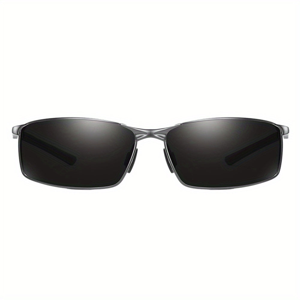 Polarized Sunglasses Men Sports Metal Frame – UV400 Driving Eyewear, Anti-Glare HD Lenses, Lightweight Durable Frame, Premium Gift Box Packaging, Gun Black & Black