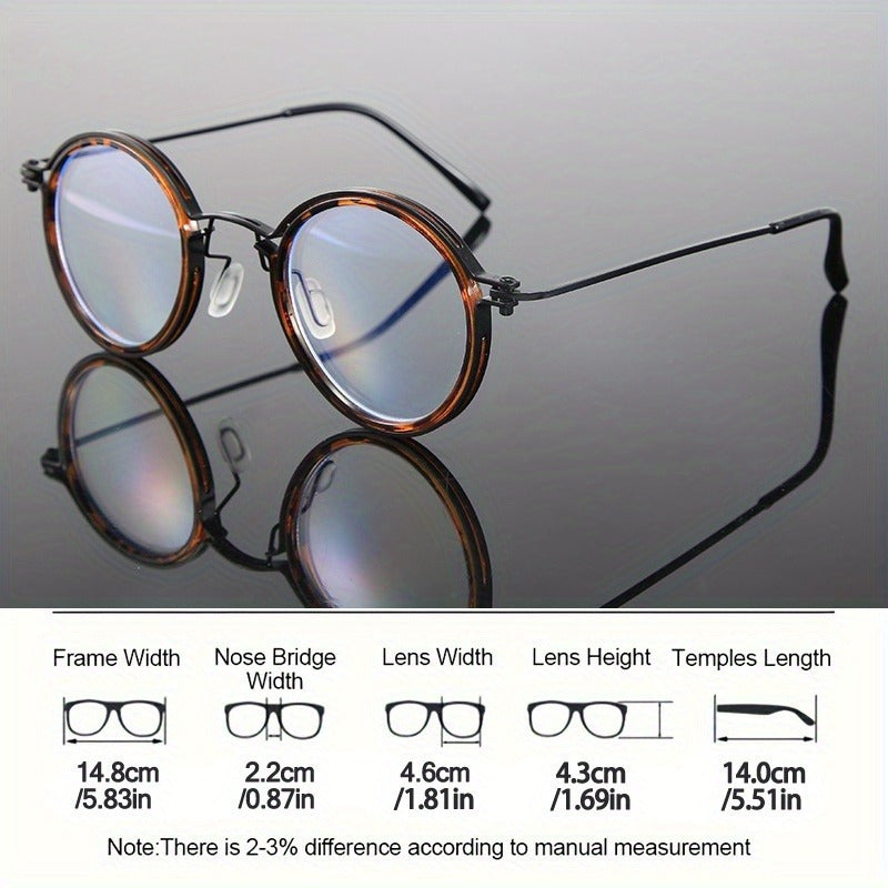 Reading Glasses Retro Round Metal Frame – HD Lenses with Case, Unisex Vintage Circle Readers, Anti-Glare Computer Eye Protection, +1.00 to +4.00 Diopters, Black Golden Brown