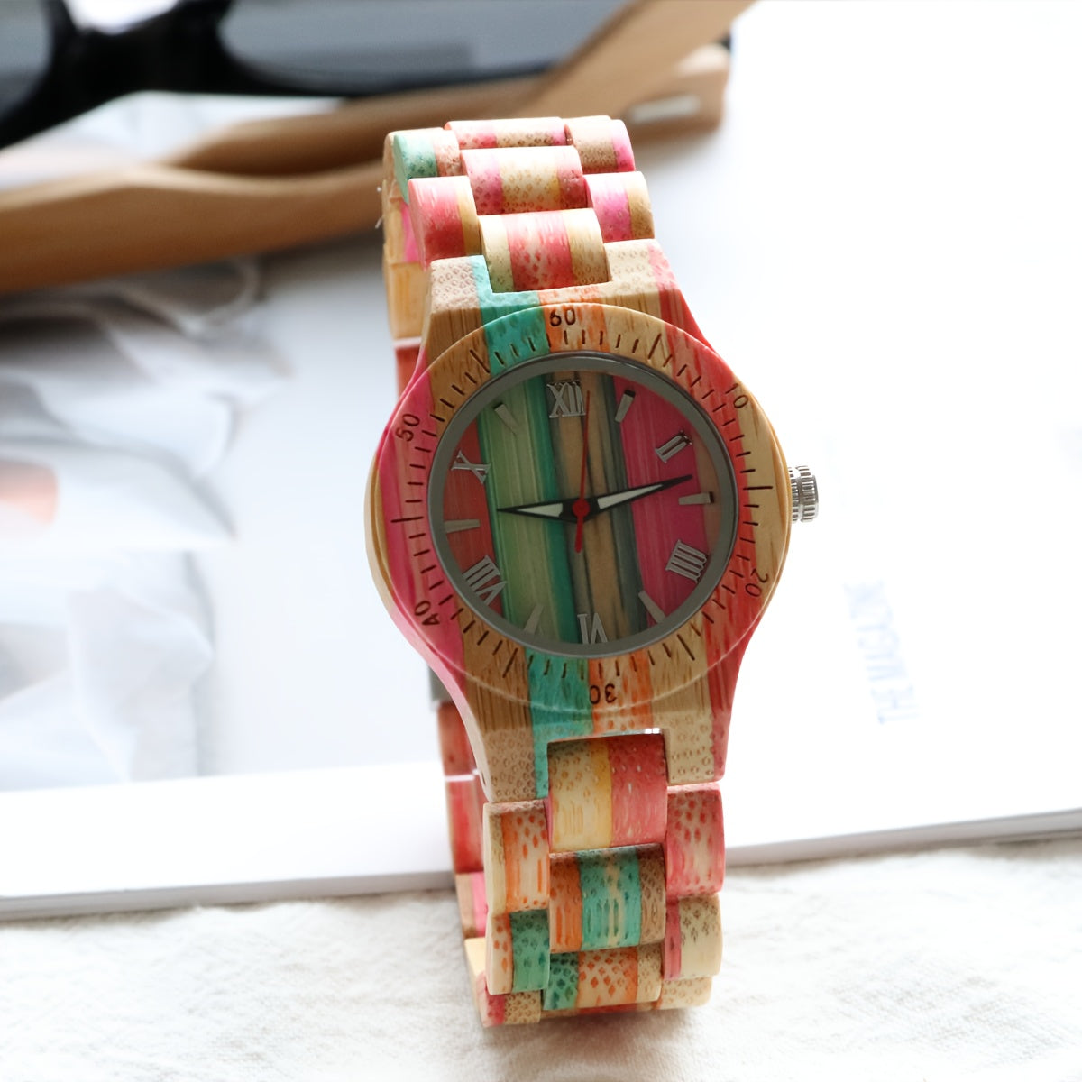 Bamboo Women'S Watches Multicolor Wood Bracelet Natural Women'S Clock Quartz Wrist Watch For Woman Ladies Gifts