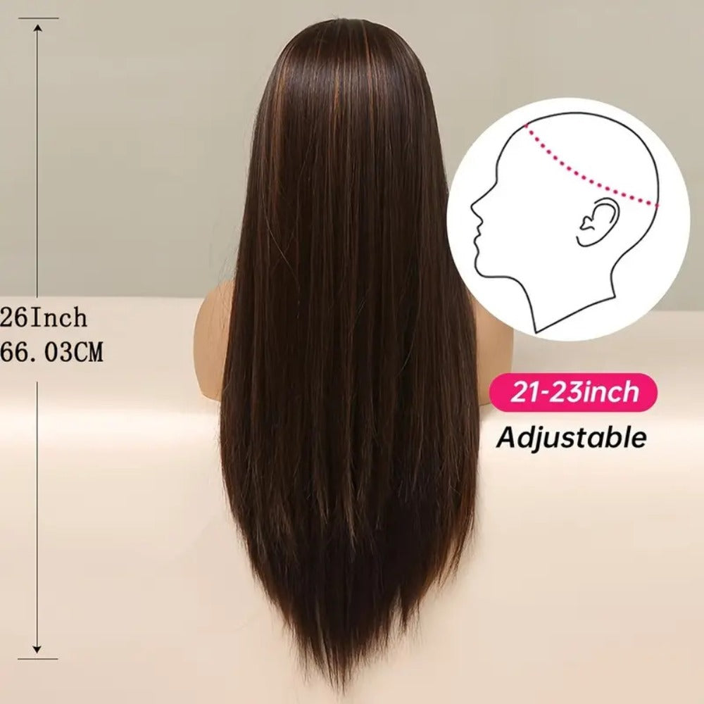 A 26-Inch Wig with Headband, Long Straight Headband, Integrated Natural Fashion Brown Golden Mixed Color Women'S Headband, Suitable for Daily Role-Playing, Halloween, Holiday Parties, Stage Performances, And Fashion Events