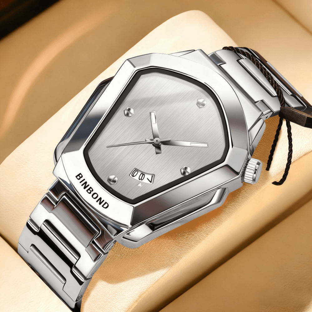 Unique Irregular Dial Watch for Men - Minimalist Business Quartz Wristwatch, Alloy Case & Strap, Calendar Date Display, Dress Watch in Black Blue Silver Gold