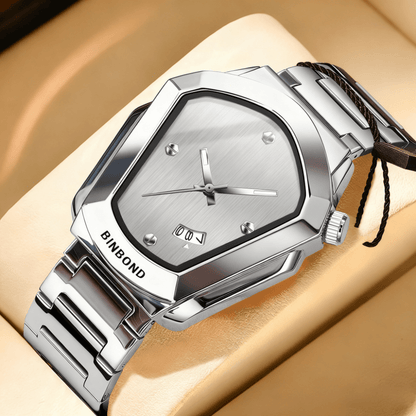 Unique Irregular Dial Watch for Men - Minimalist Business Quartz Wristwatch, Alloy Case & Strap, Calendar Date Display, Dress Watch in Black Blue Silver Gold