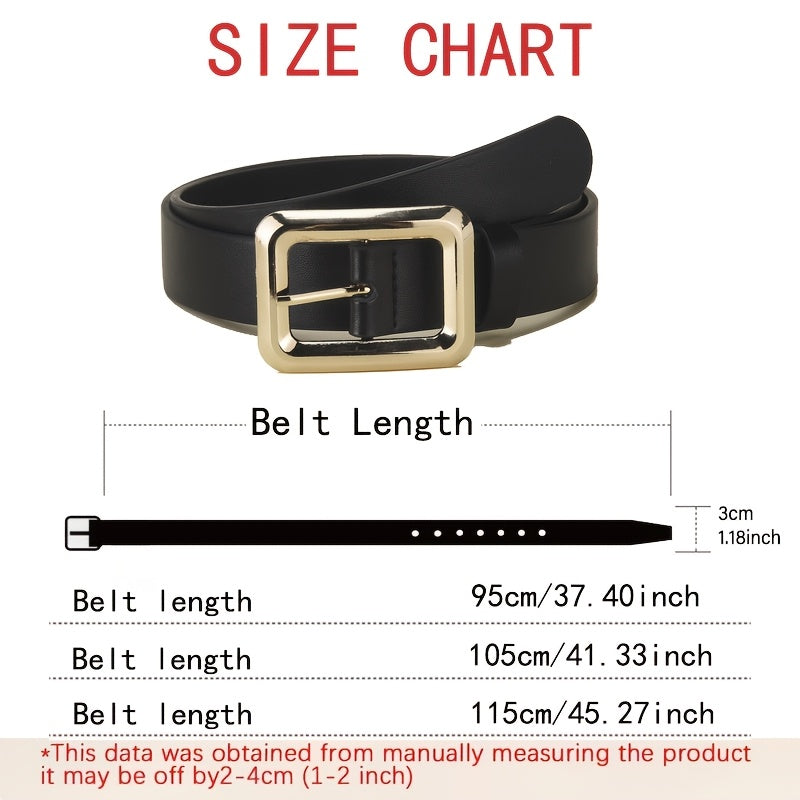 3pcs Women'S Square Alloy Buckle Handmade Belt, Lightweight, Luxurious, Fashionable, Easy, Multifunctional And Versatile, Suitable for Daily Work, Skirts, Pants, T-Shirts, Formal Wear, Casual Wear, Texture Dressing for Women, Holiday Gifts